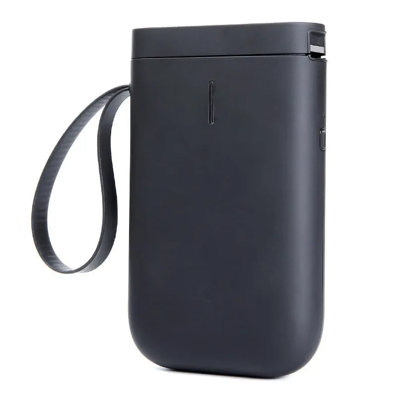 D11 Bluetooth label printer in black with thermal paper roll and smartphone showing app interface