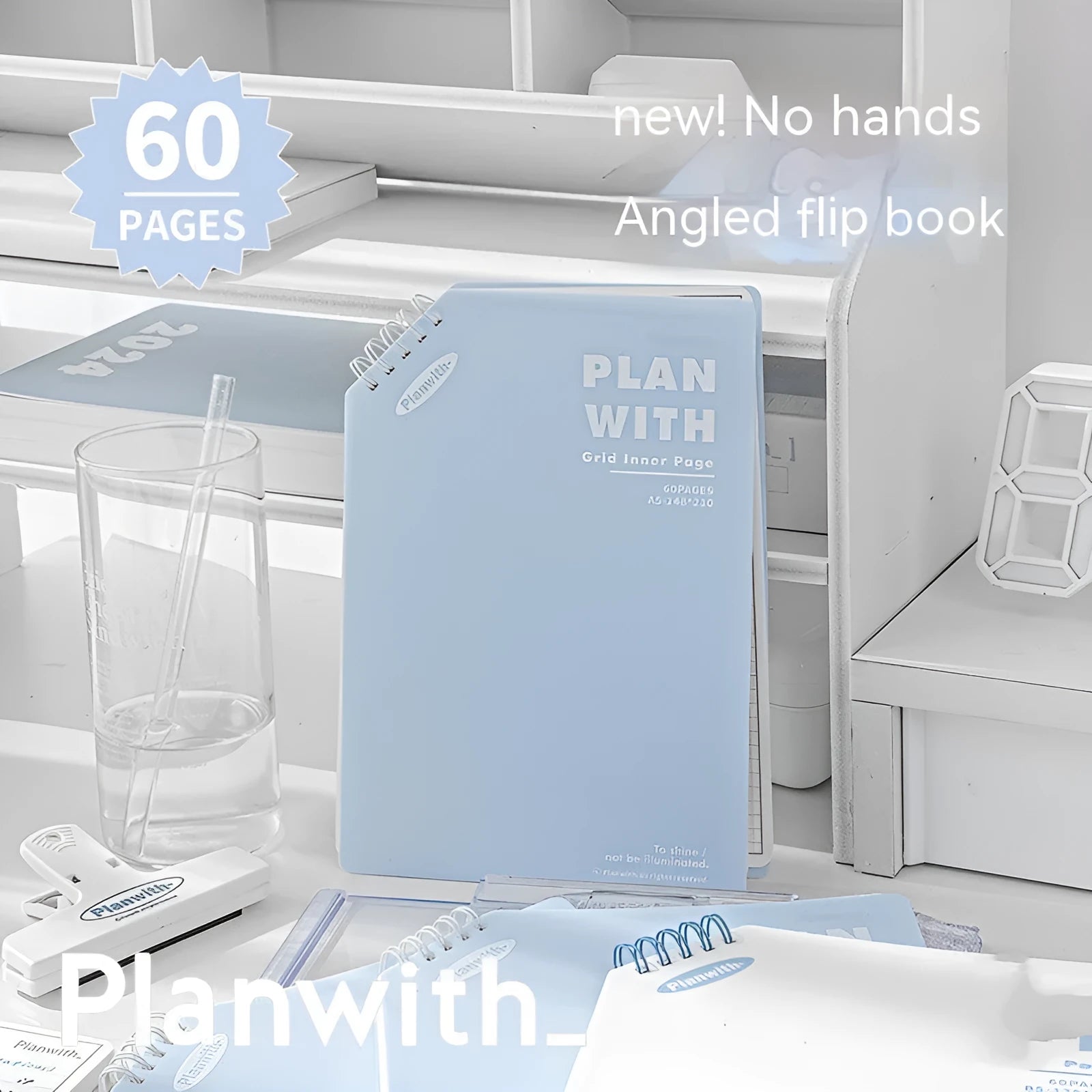 Oblique angle artsy ins style student draft notebook in A5 or B5 size with white or plaid blue cover.