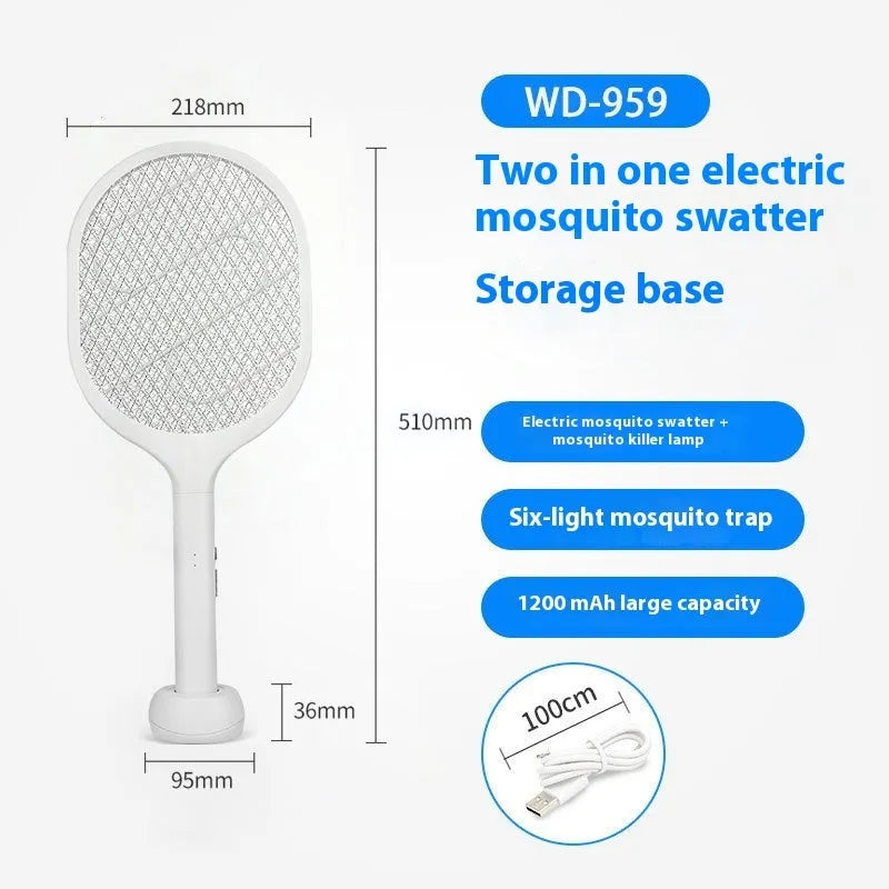 Orange and blue rechargeable electric mosquito swatter with USB charging port