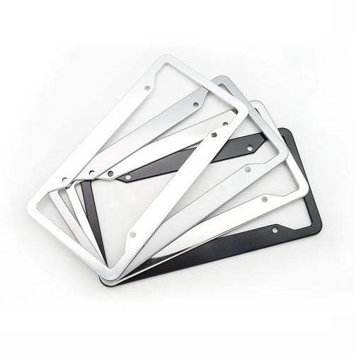 Aluminium alloy licence plate frame in black, light grey, sandblasted silver and stainless steel colours