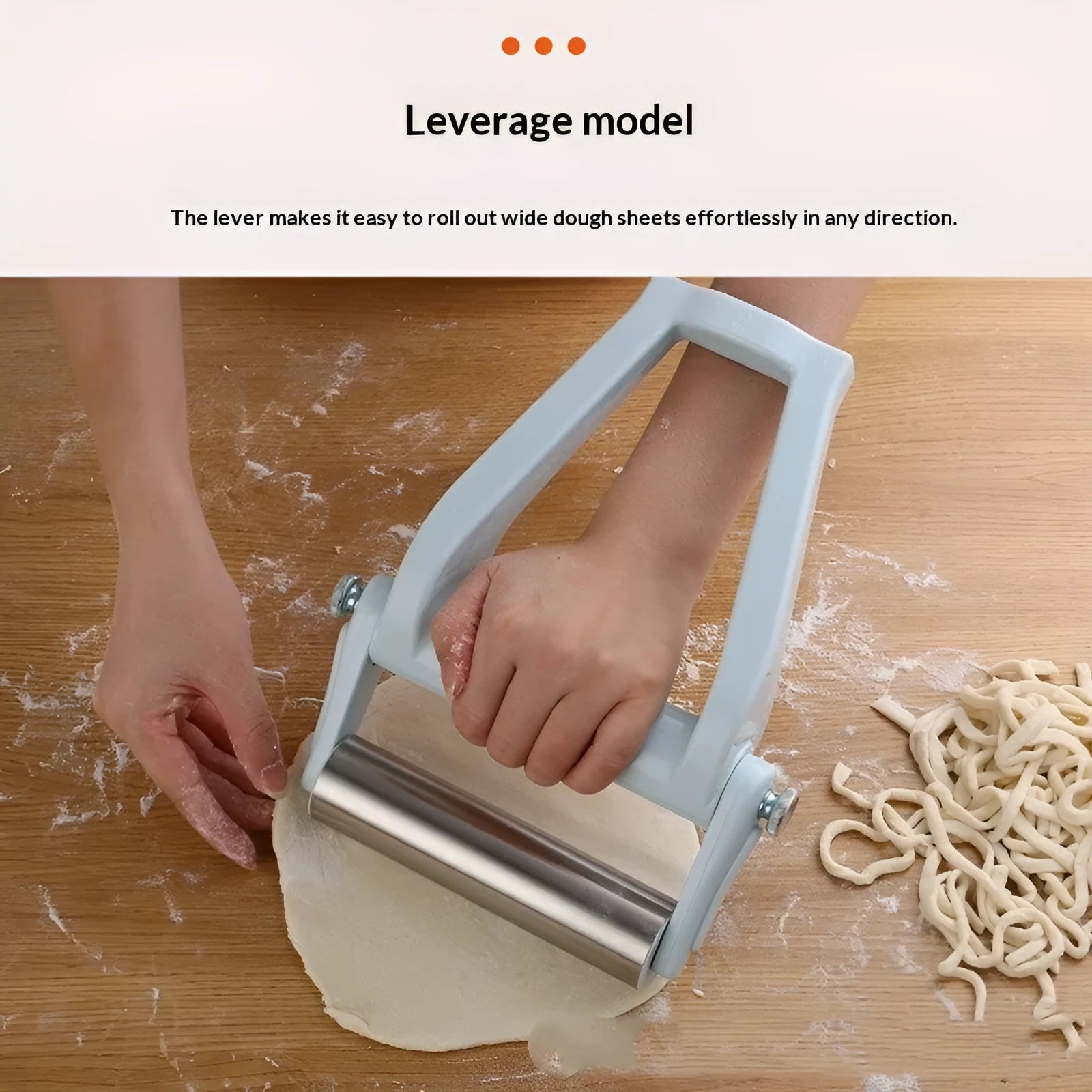 Sky blue folding stainless steel rolling pin on a white background showing its compact mechanism