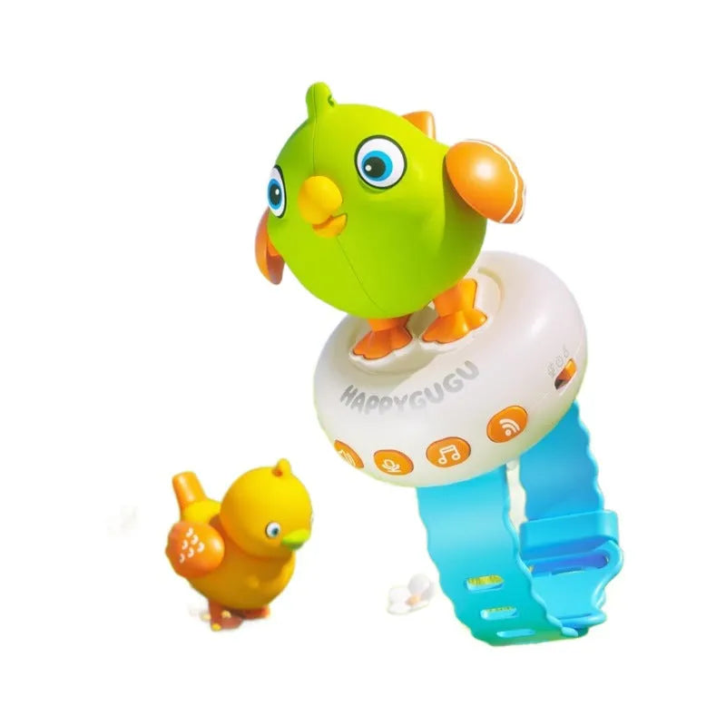 AI voice-activated induction children's toy watch in green or yellow parrot design with ABS body and lithium battery