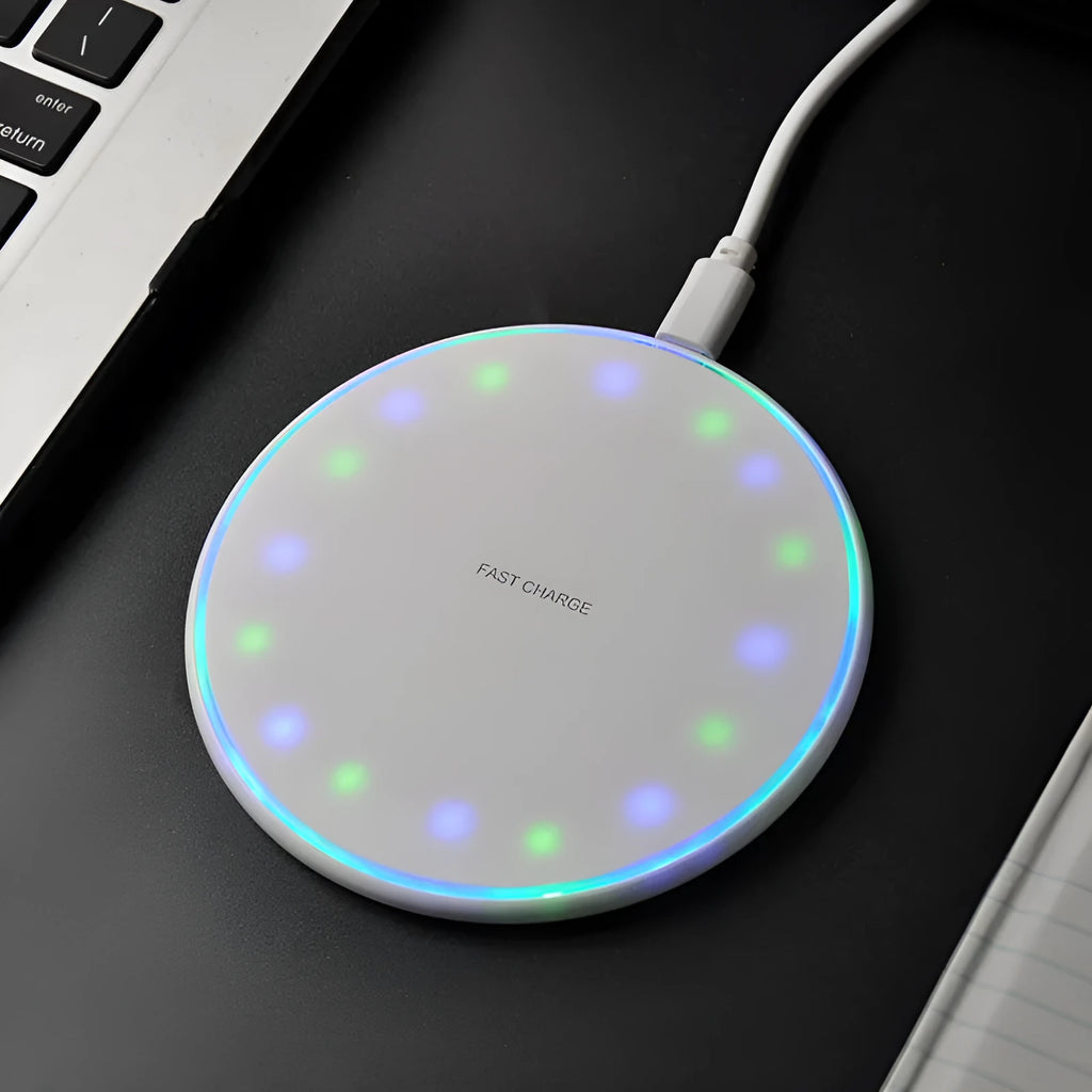 Round wireless charger with indication function in Black 10W