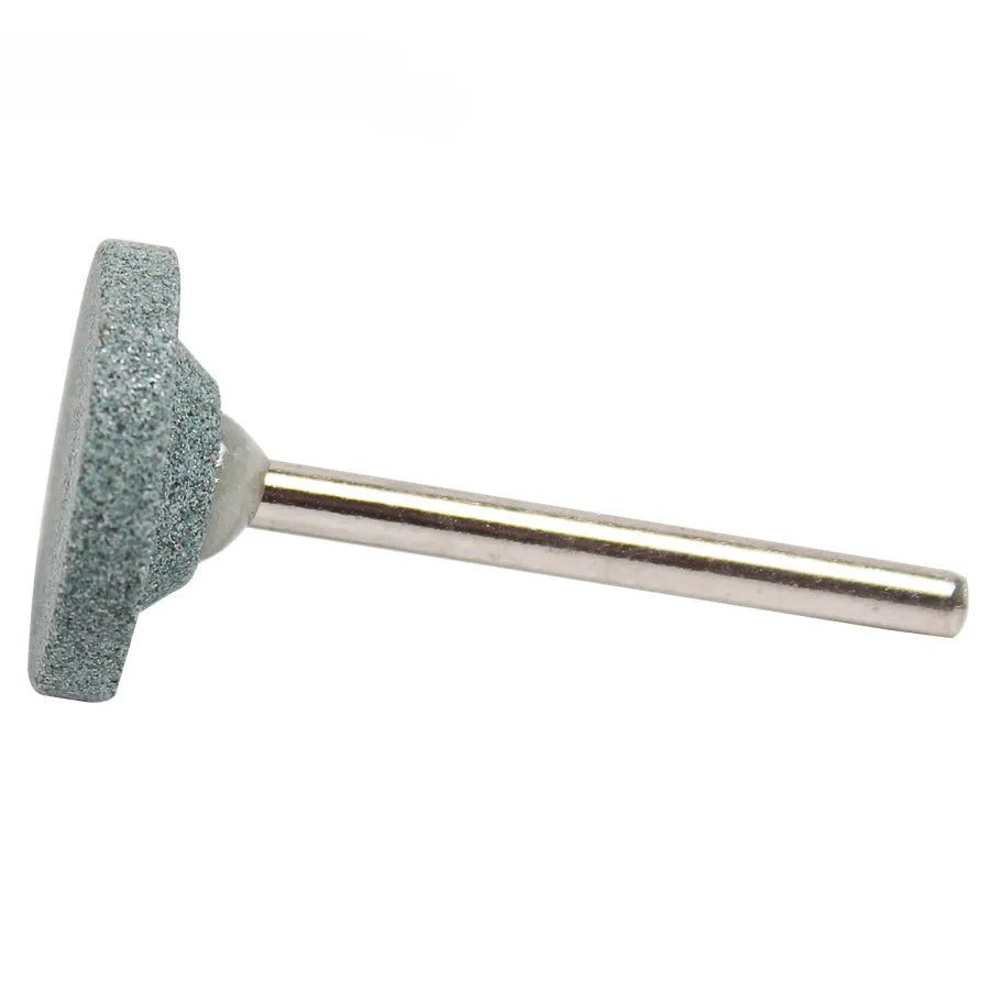 Electric grinding wheel set with five ceramic bond abrasive stone heads in small T, large T, cylinder, and cone shapes