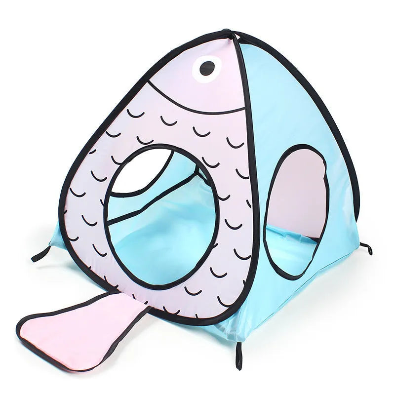Foldable pet tent cat tunnel three-piece set with Cat and Fish design