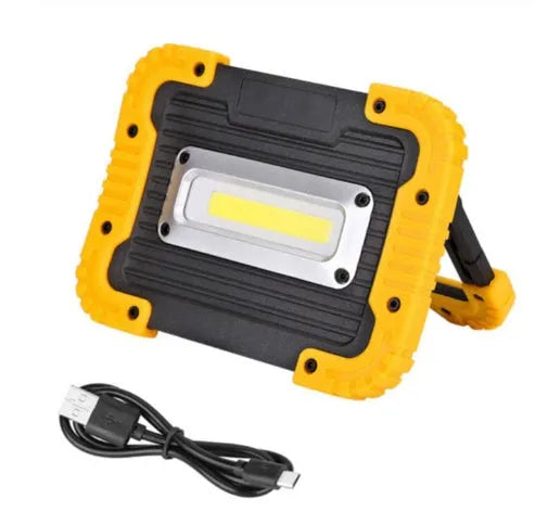 Rechargeable LED camping lantern with 750 lumens COB light, 3600mAh battery, USB output, and 180° rotatable support in rectangle style