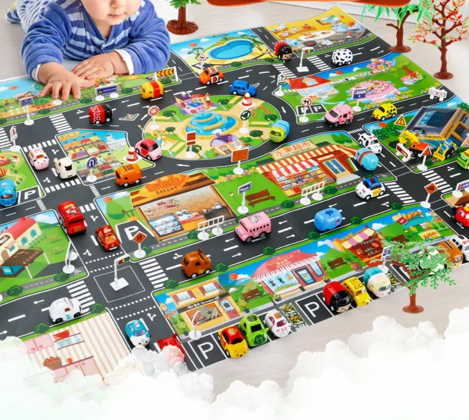 Children's cloth play mat with parking view map design for crawling and hand-eye coordination