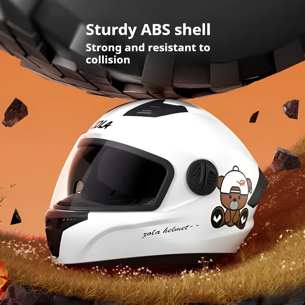 Full face motorcycle helmet with anti-fog double mirror, ABS shell, in black colour for commuting