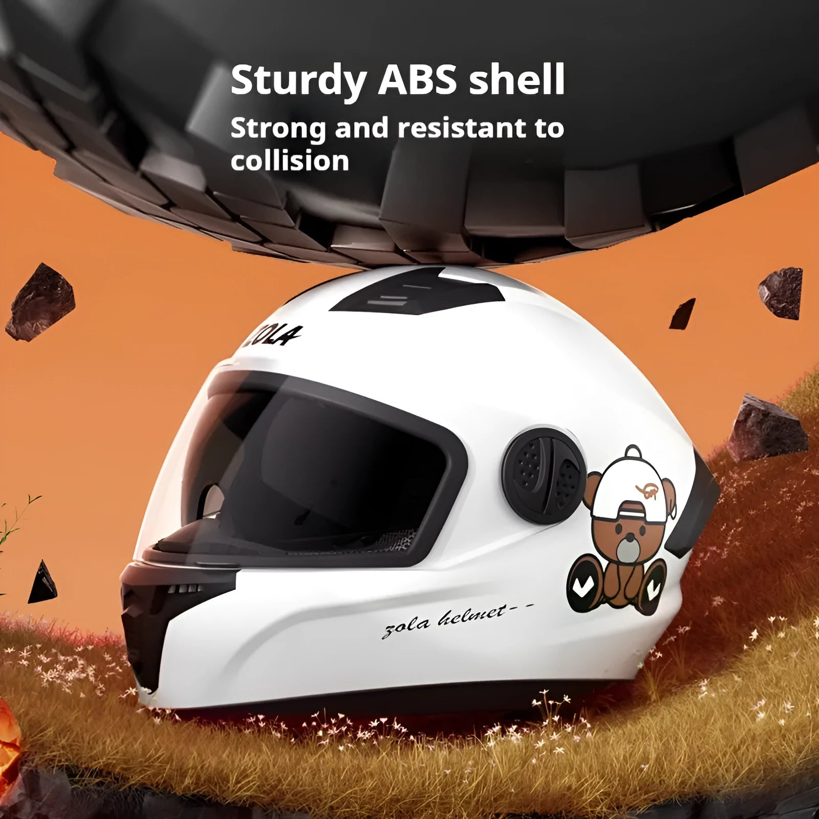Full face motorcycle helmet with anti-fog double mirror, ABS shell, in black colour for commuting