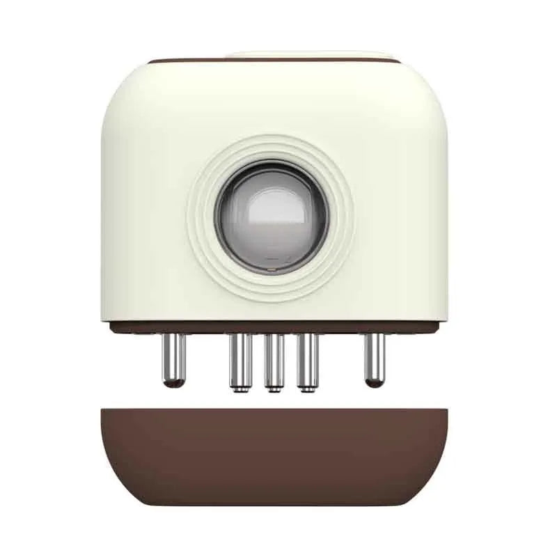 Milky white scalp medicine supplying device with red blue light and micro current, featuring 7ml reservoir and compact dimensions