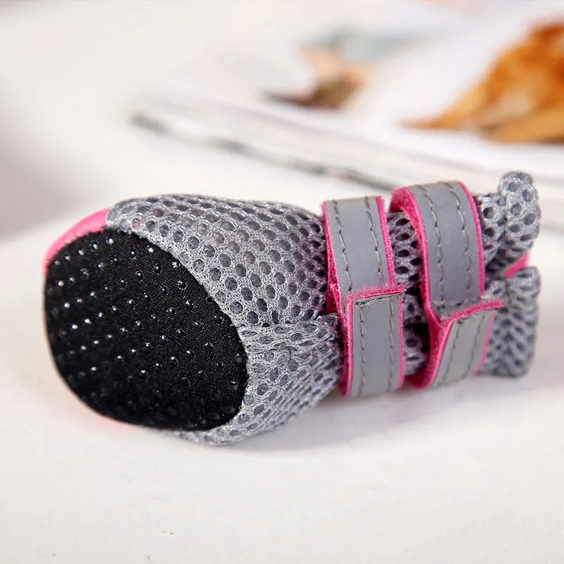 Teddy dog shoes with reflective double magic wand closure, rubber sole, and breathable mesh in black, pink and green colours