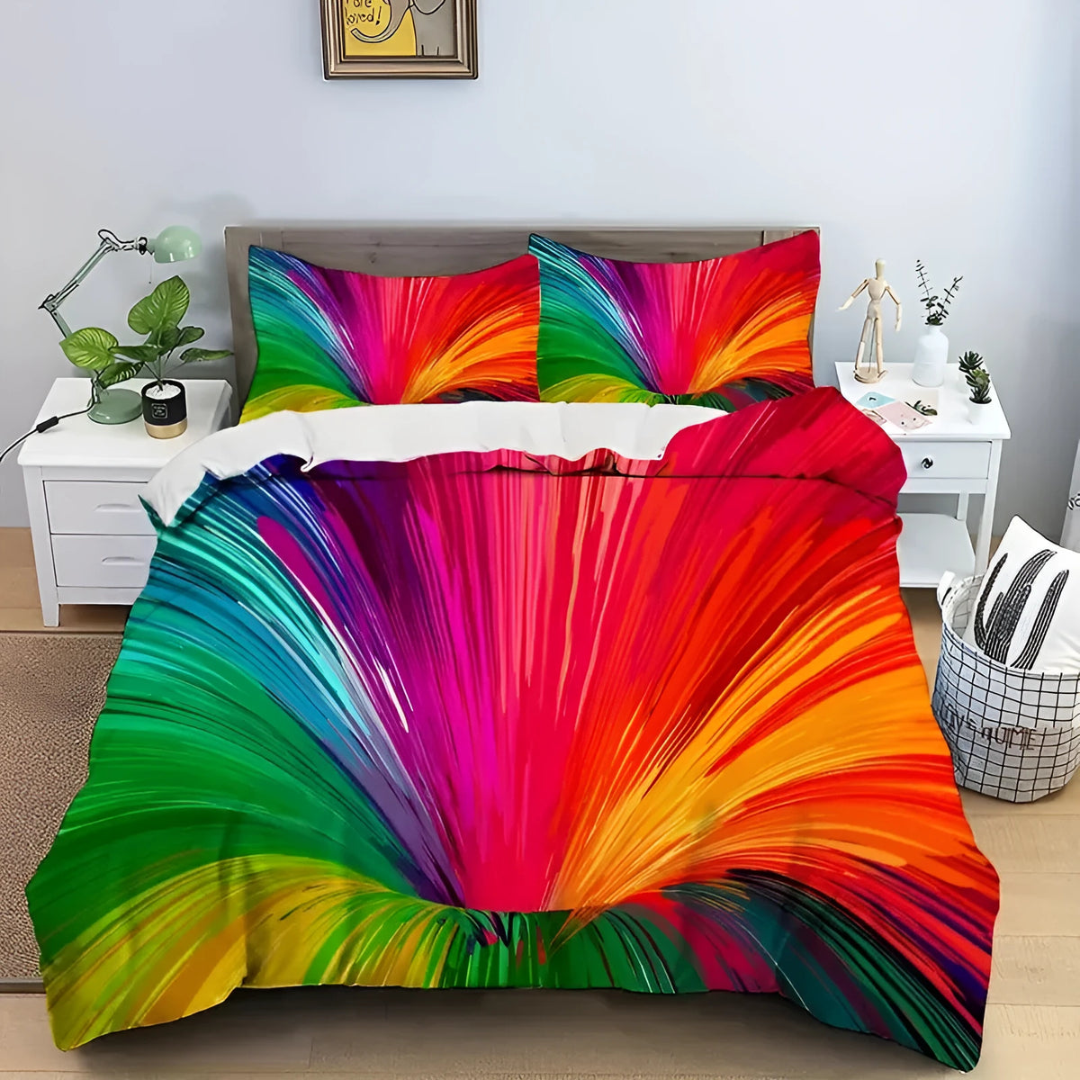 Digital printing down quilt cover three-piece set in chemical fibre, modern simplicity style, available in multiple sizes