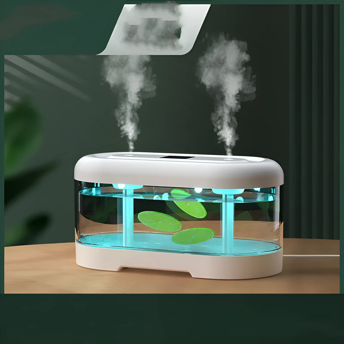 USB humidifier with 1.0-2.5L tank, two fog outlets, round 26.5 x 14.5 x 15.5cm body, White or Morandi