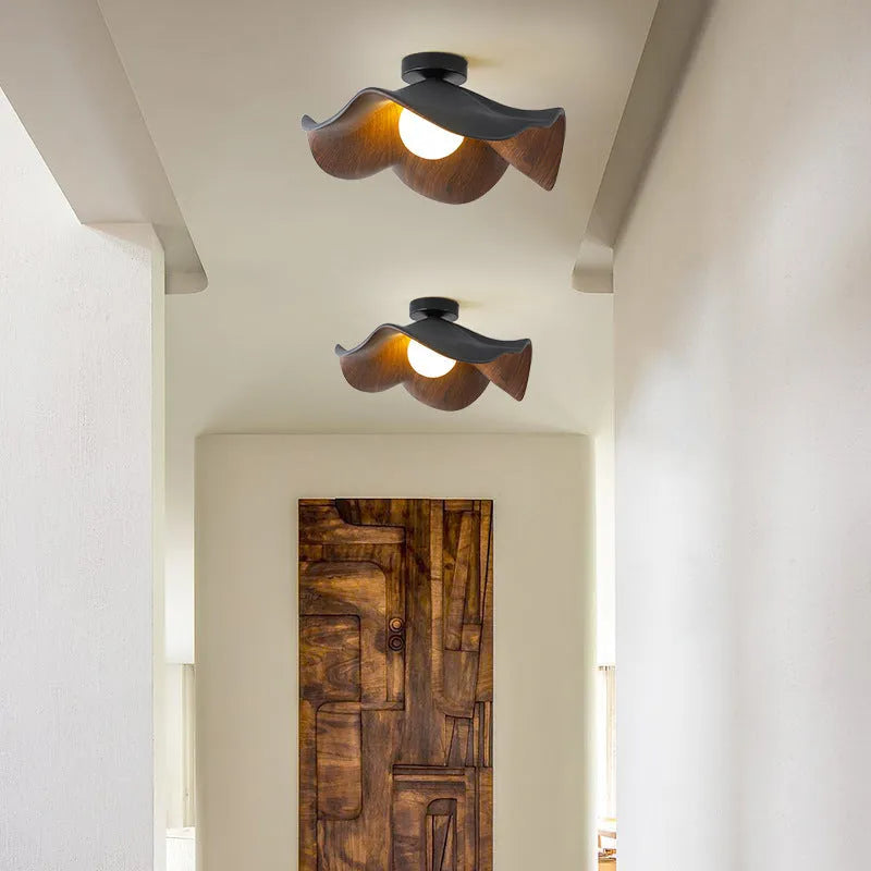 Modern minimalist walnut grain ceiling lamp with full spectrum eye protection, 28cm diameter, for bedroom or study