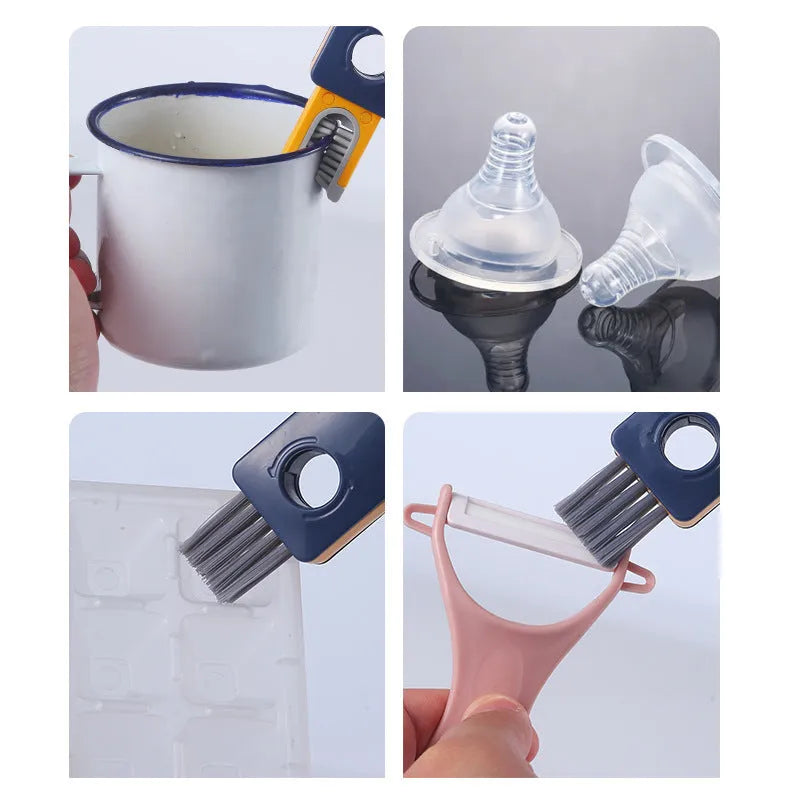 Blue and grey 4-in-1 multifunctional cup cleaning brush set with U-shaped silicone head and gap cleaning tools