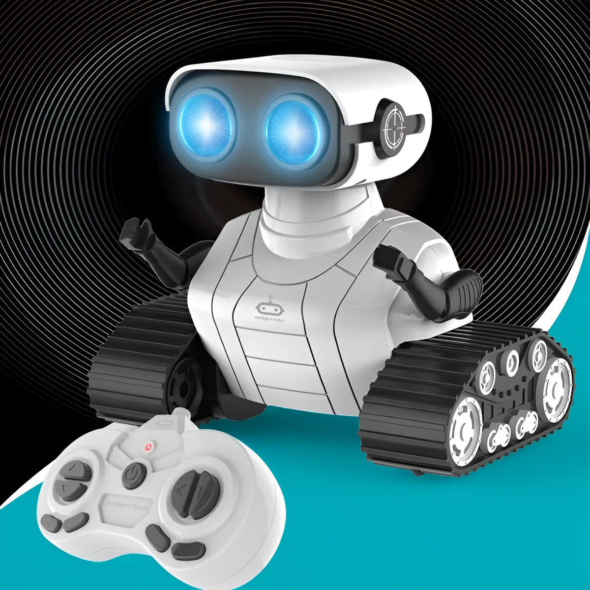 White plastic USB rechargeable remote control robot toy for children with handle remote, sound and light dancing, ages 7-14