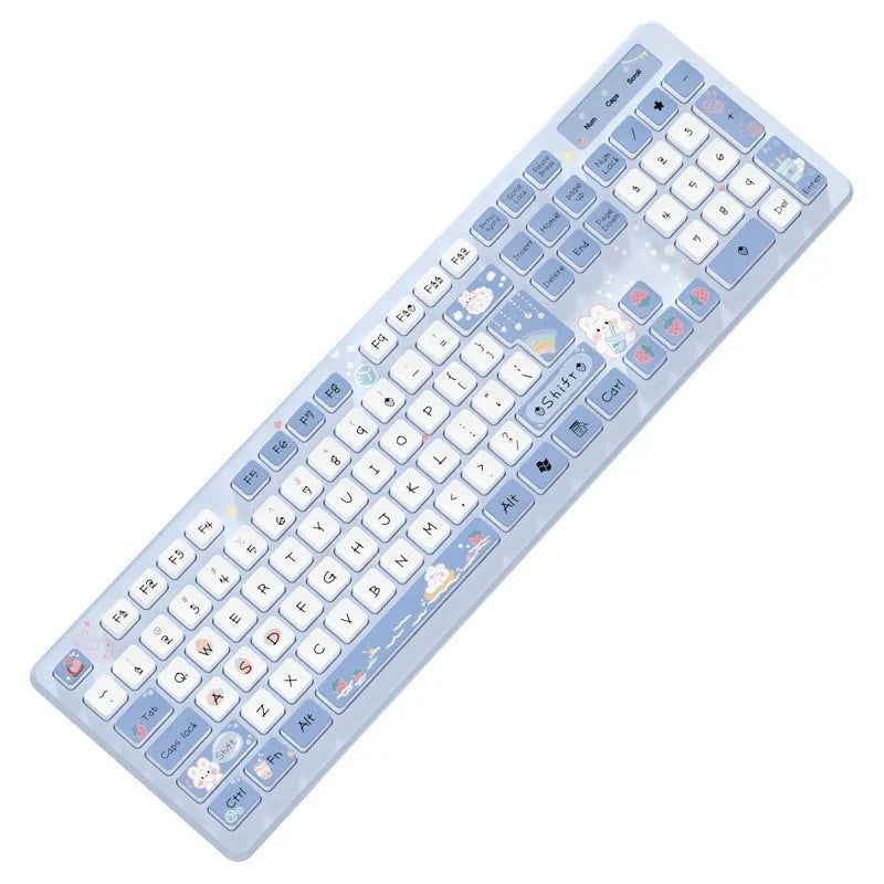 Milk Tea Rabbit chocolate wired keyboard in strawberry pink with 1m USB cable