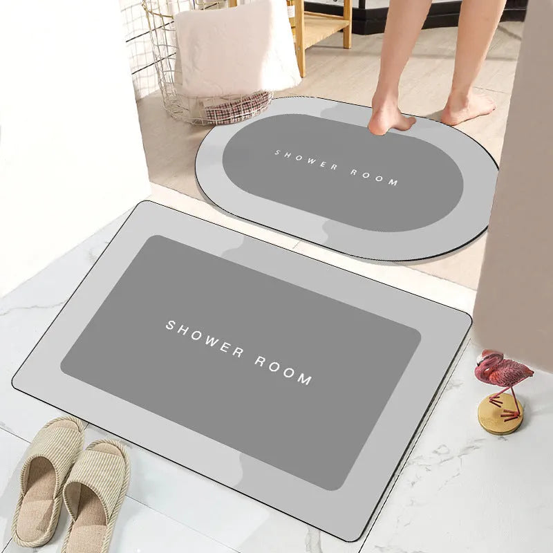 Modern simple check pattern bathroom floor mat with crystal velvet surface and non-slip woven base