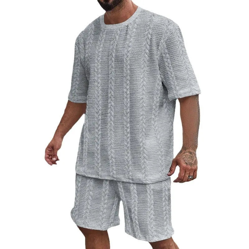 Knitted jacquard pullover and shorts set in solid colour on a mannequin