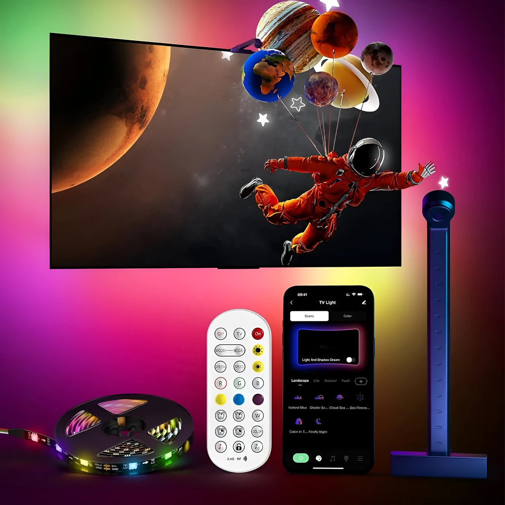 5 metre RGB LED light strip with camera for screen synchronisation and remote control