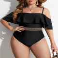 Black women's one-piece swimsuit in polyester fabric available in sizes 0XL to 4XL