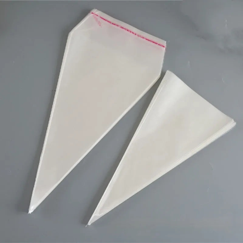 Triangle-shaped clear OPP plastic packaging bags with tie wire closures for holiday gifts