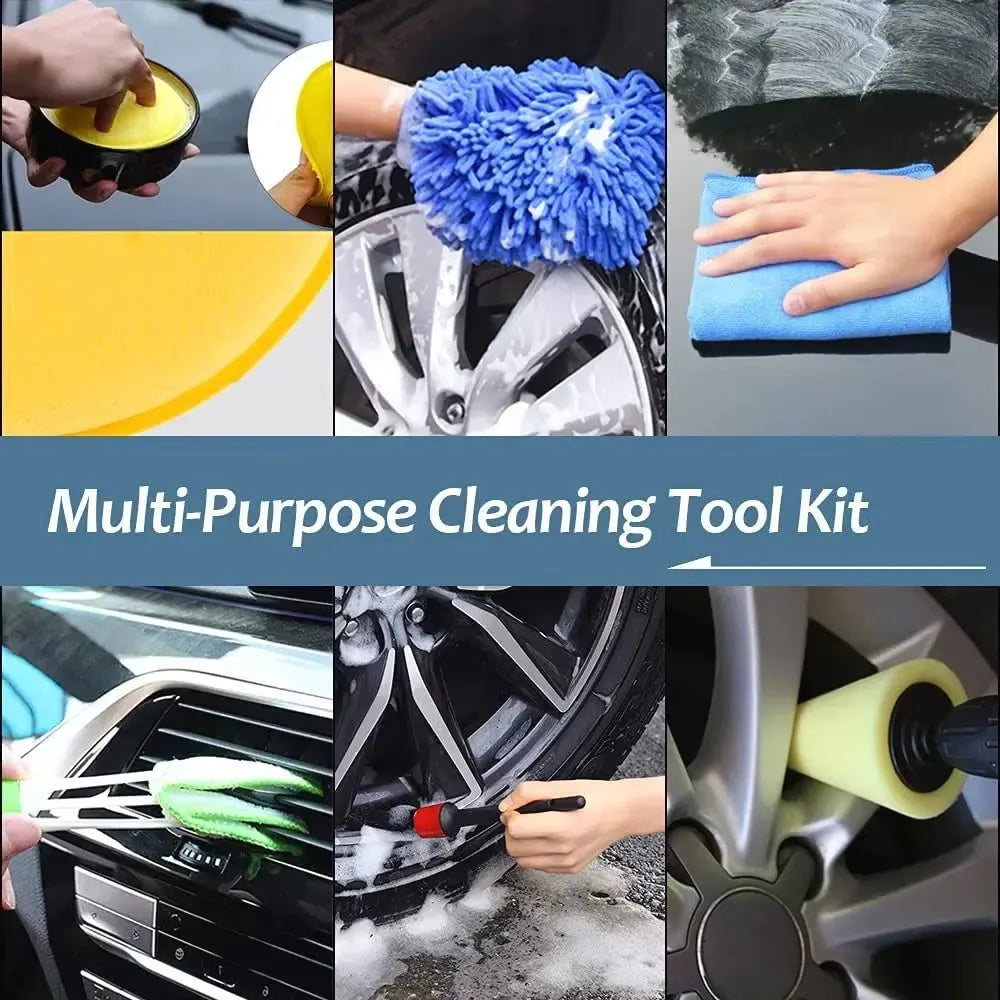 17-piece car detailing brush kit with nylon bristles and drill attachment in multicolour