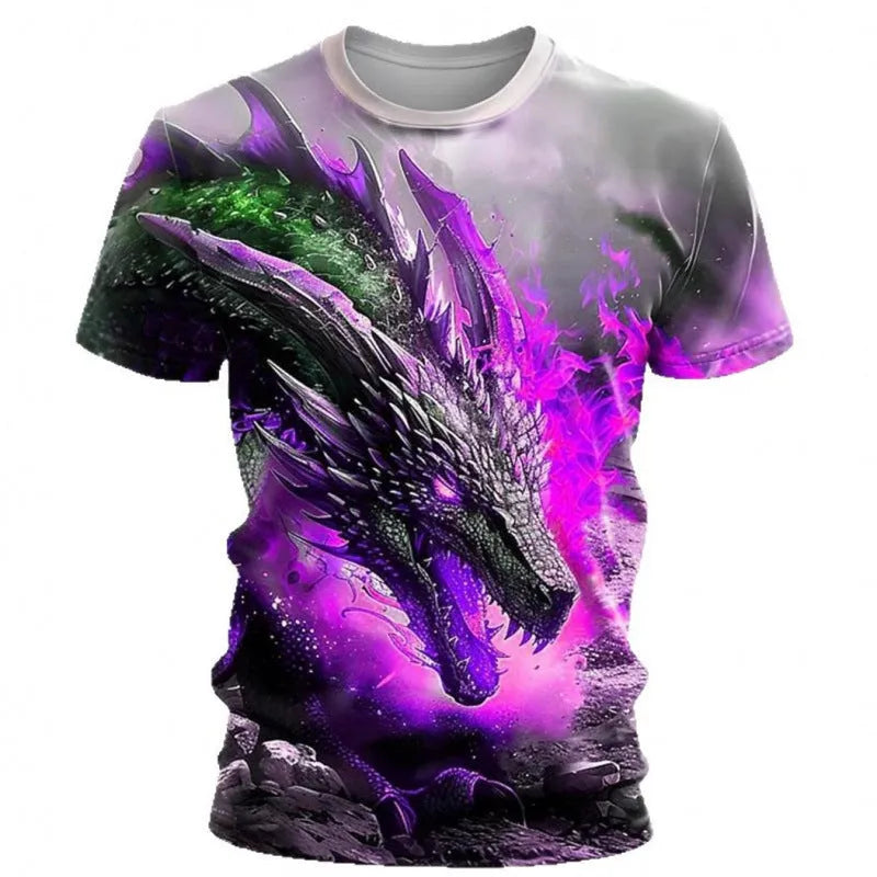Men's grey T-shirt with a large 3D wind dragon graphic print on the front.