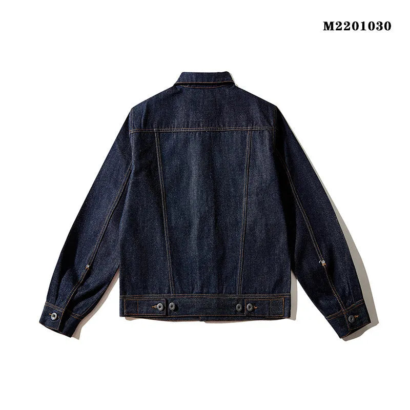 Men's raw pulp colour Japanese-style loose cotton jacket with straight hem and patch pockets