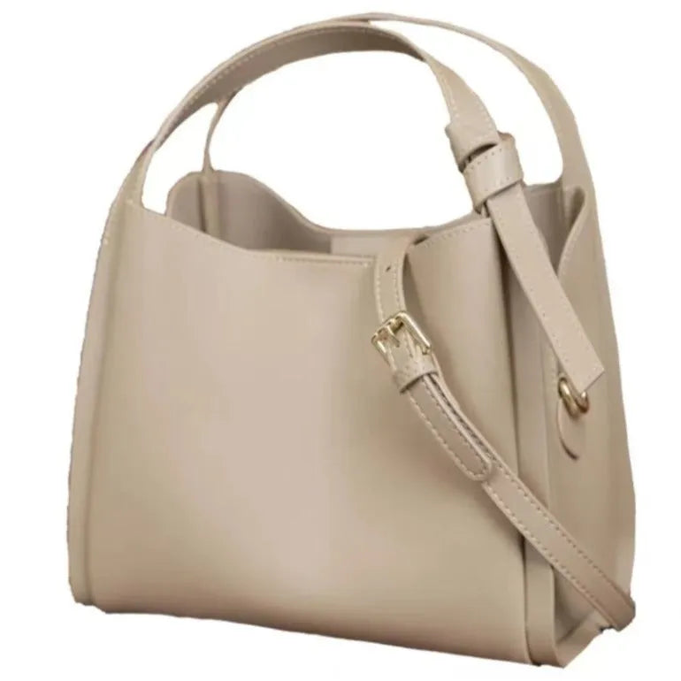 Women's soft cowhide leather crossbody bag in bucket shape design with crossbody strap