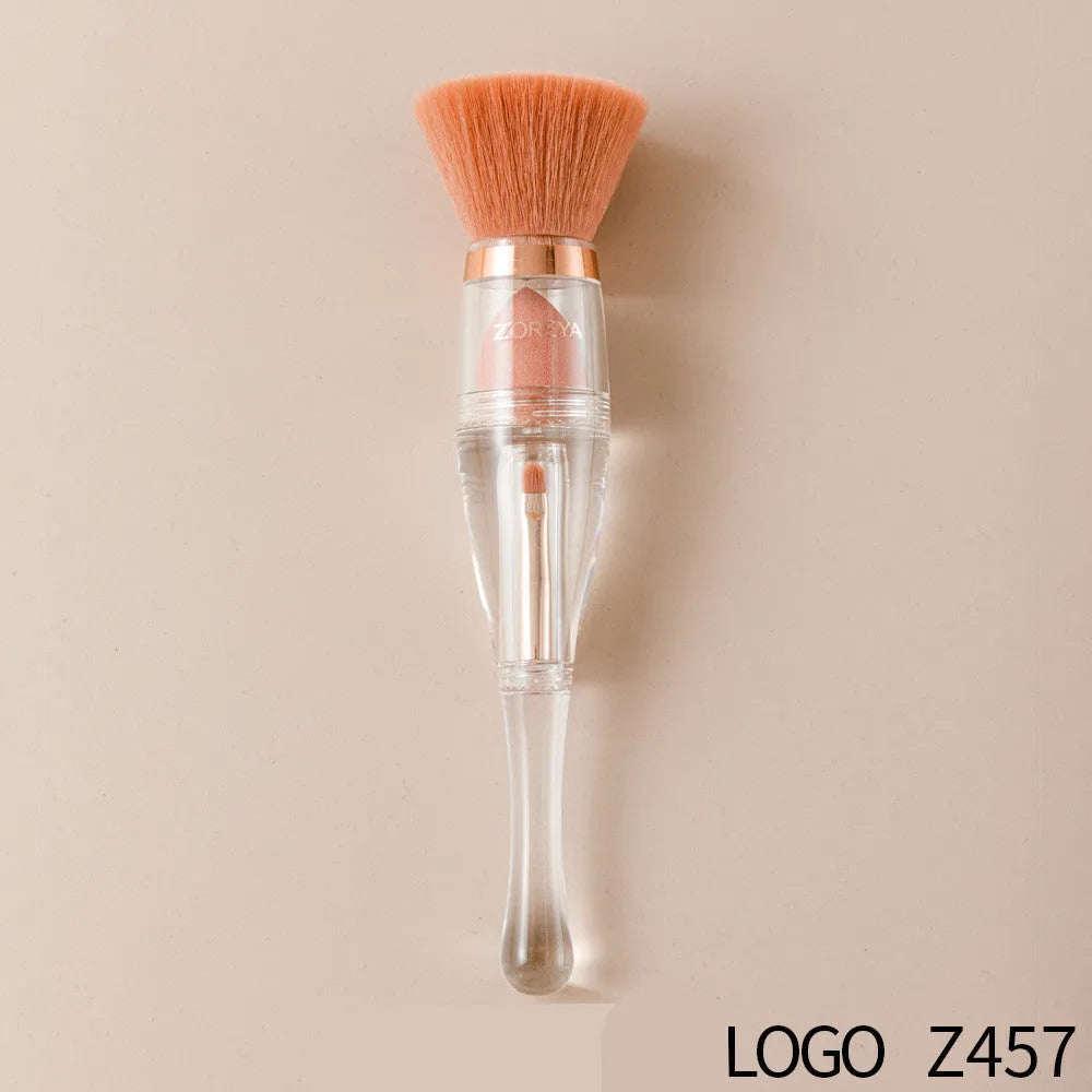 3 in 1 makeup brush with artificial fibre bristles and acrylic handle, 16cm length, pink colour option