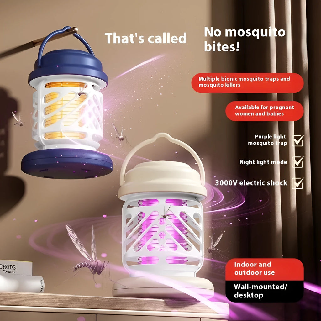 Outdoor rechargeable electric shock mosquito killing lamp in beige, blue and white options with ABS plastic body