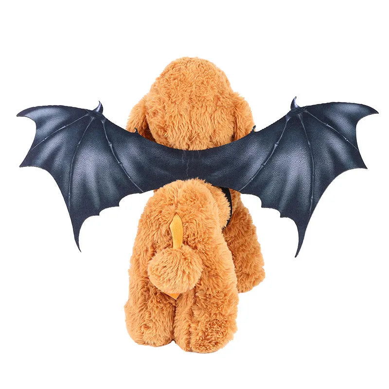 Black bat wing costume for a dog or cat on a Halloween background.