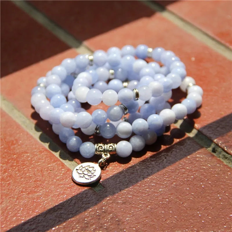 Vintage angel echeveria stone bracelet with geometric lotus charm for women.
