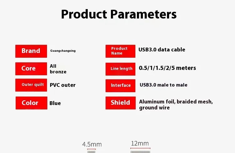 USB 3.0 public-to-public data cable with nickel-plated connectors for external hard drive enclosures.