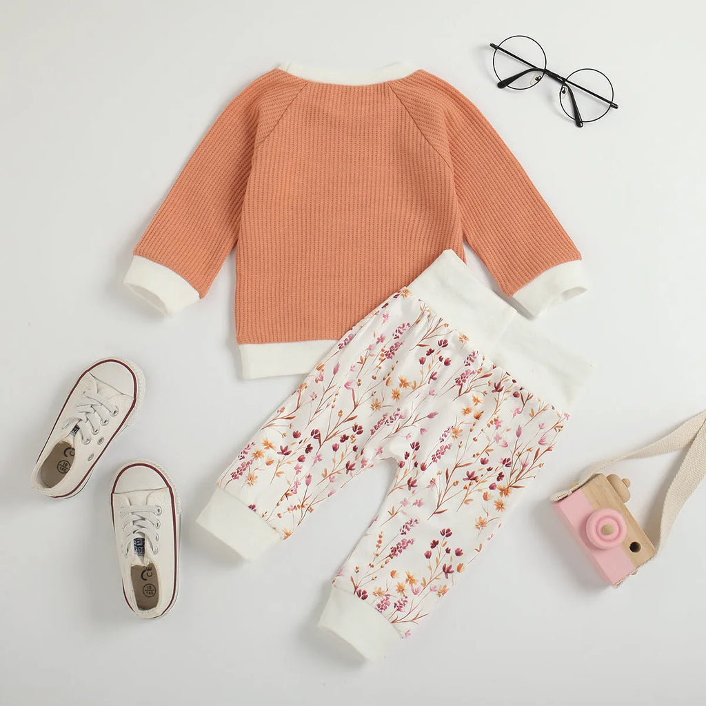 Children's cotton autumn long-sleeve two-piece suit with rainbow pattern in sky blue for 80cm height