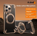 Matte black YILI shell carbon fibre magnetic bracket case for iPhone 16 Pro Max with carved finish
