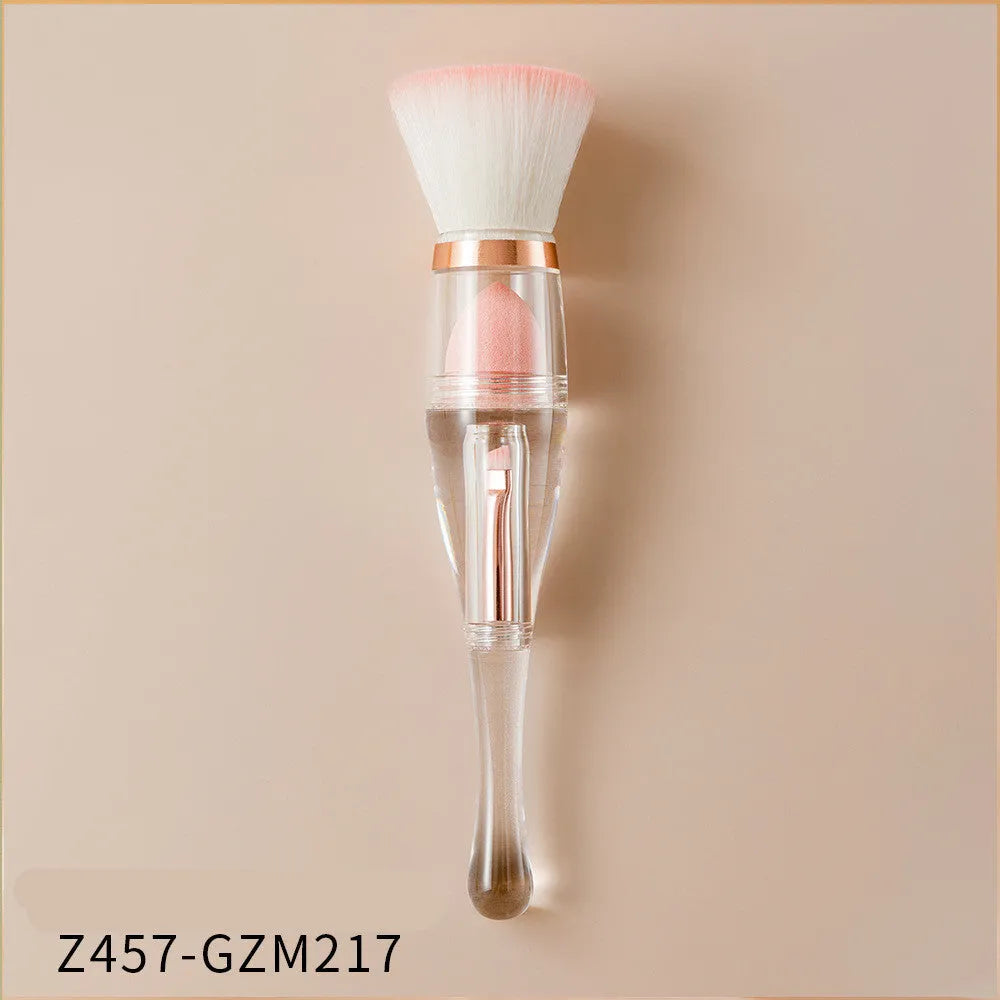 3 in 1 makeup brush with artificial fibre bristles and acrylic handle, 16cm length, pink colour option
