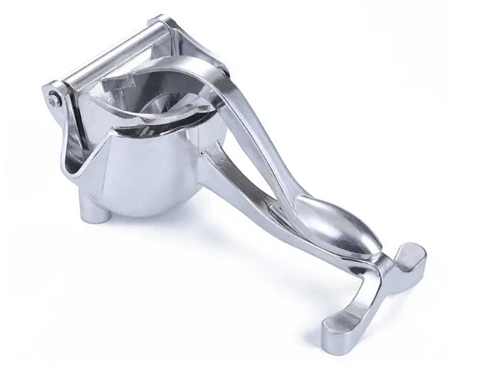 Silver heavy duty lemon squeezer with large bowl on a kitchen counter