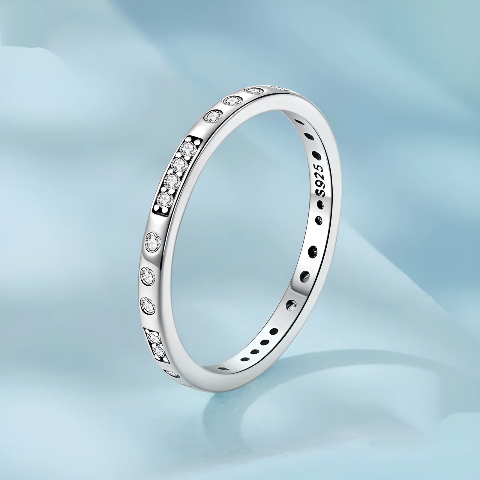 Silver coloured I Love You ring with oxidised black finish, simple bracelet band style.