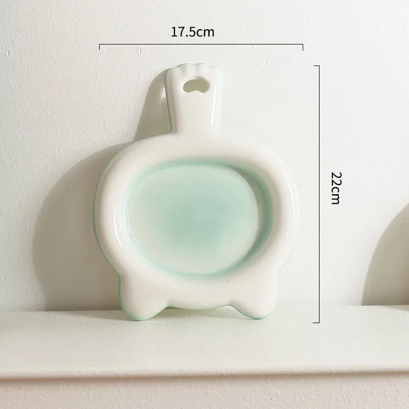 Ceramic cat bowl in blue colour with shallow dish design for pet feeding