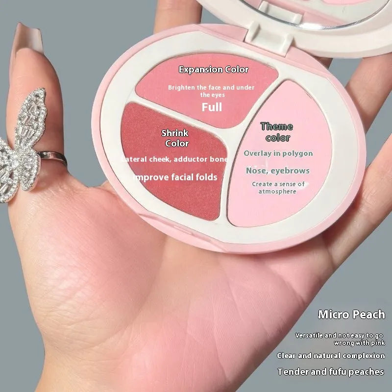Mood tricolor blusher palette with matte rouge shades for face brightening