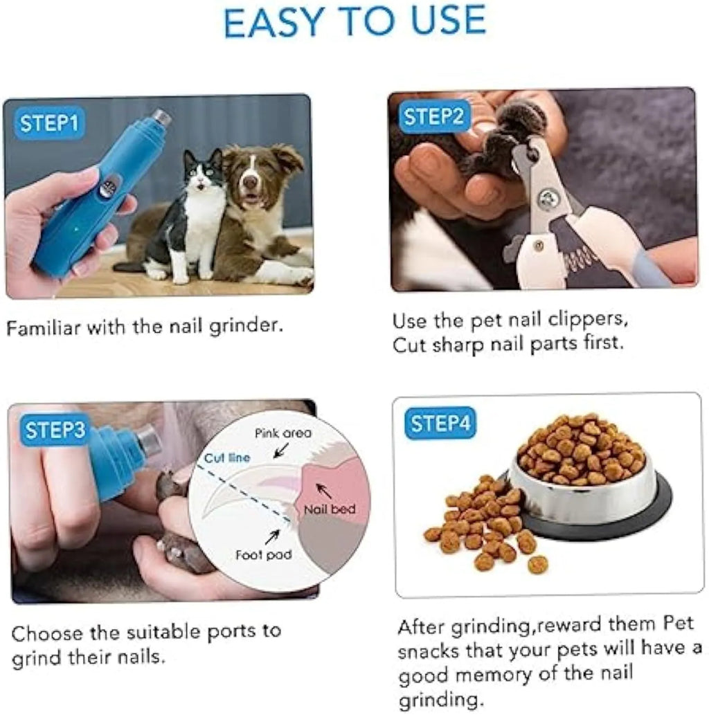 Blue electric pet nail grinder with diamond grinding head, 15.3 x 3.3 cm, for dogs cats and small pets