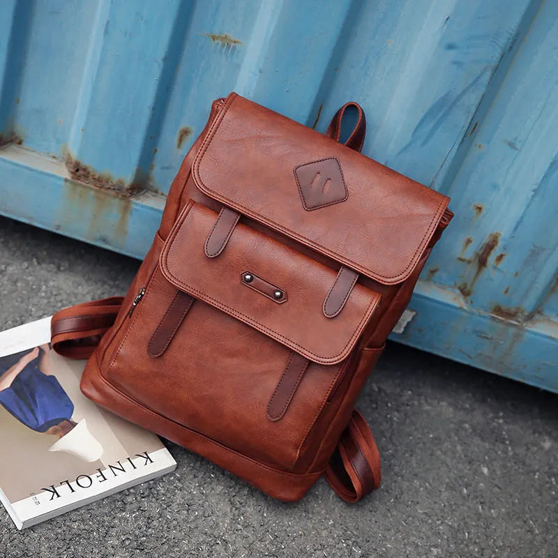 Gray leather retro backpack for men, laptop computer backpack with new fashion colour design