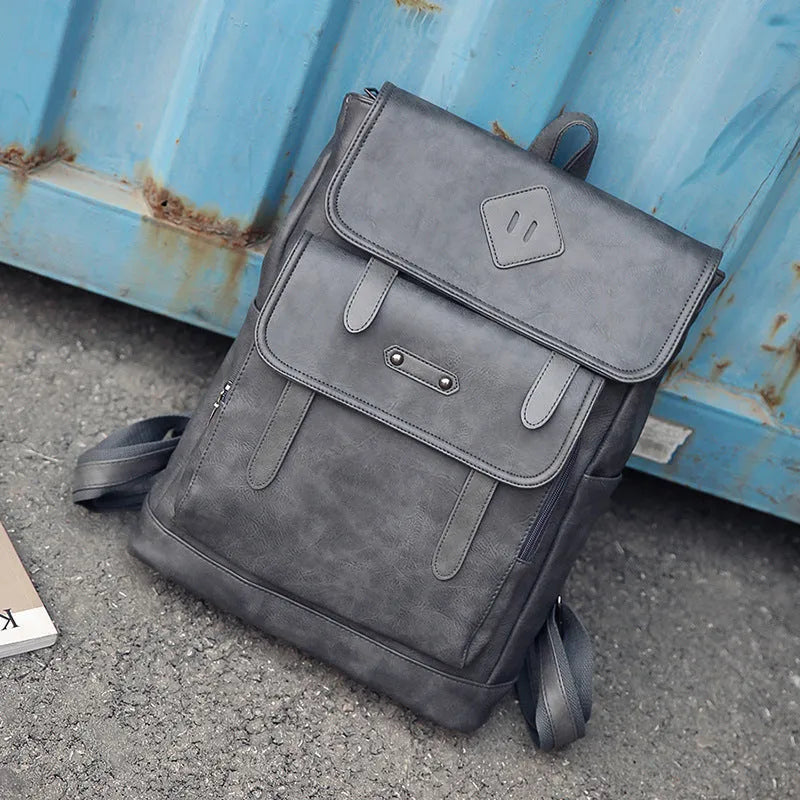 Gray leather retro backpack for men, laptop computer backpack with new fashion colour design