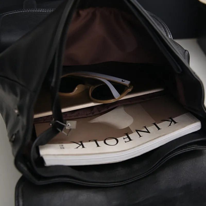 Gray leather retro backpack for men, laptop computer backpack with new fashion colour design
