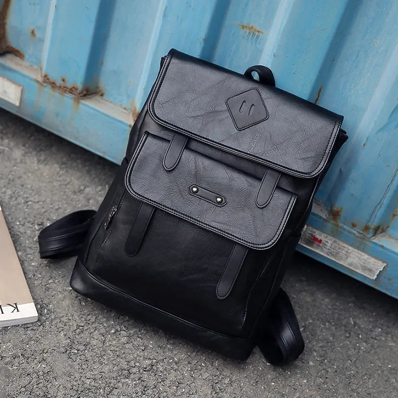 Gray leather retro backpack for men, laptop computer backpack with new fashion colour design