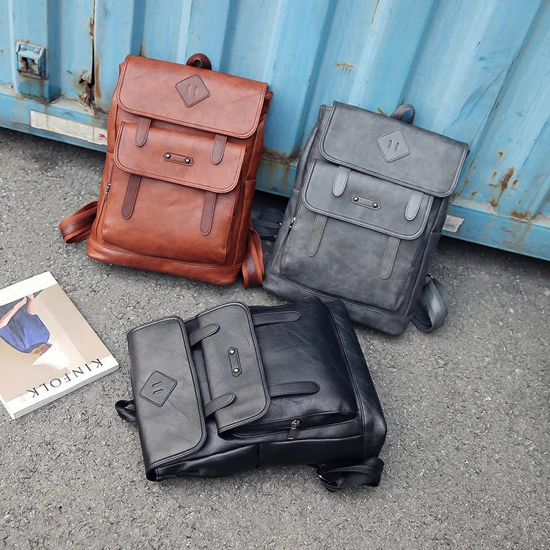 Gray leather retro backpack for men, laptop computer backpack with new fashion colour design