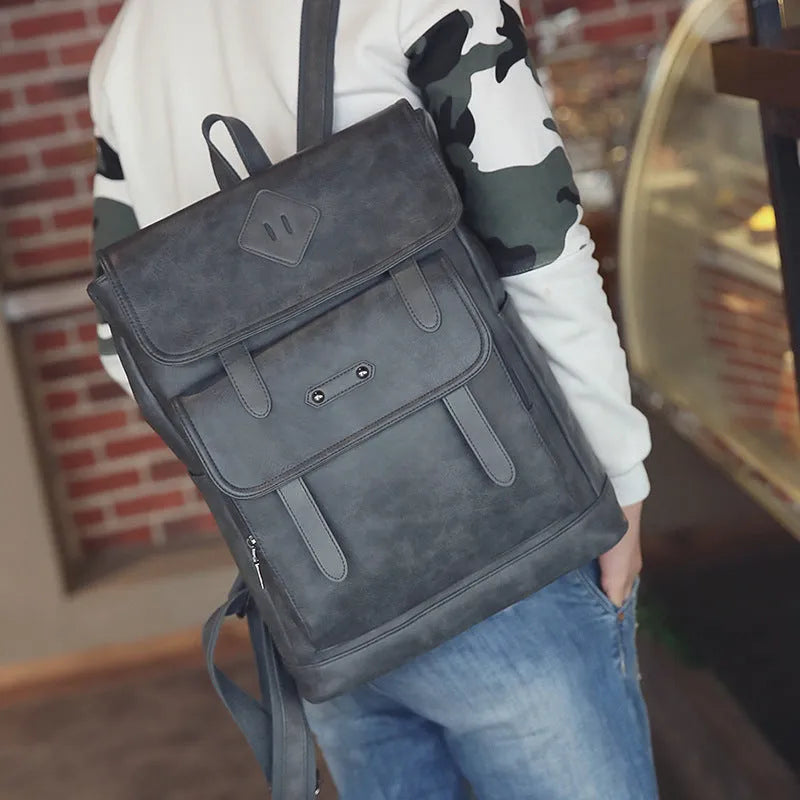 Gray leather retro backpack for men, laptop computer backpack with new fashion colour design