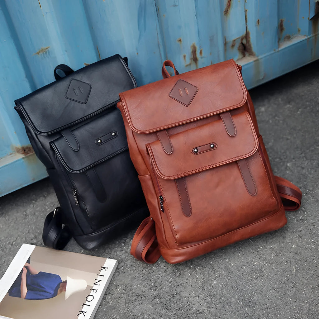 Gray leather retro backpack for men, laptop computer backpack with new fashion colour design